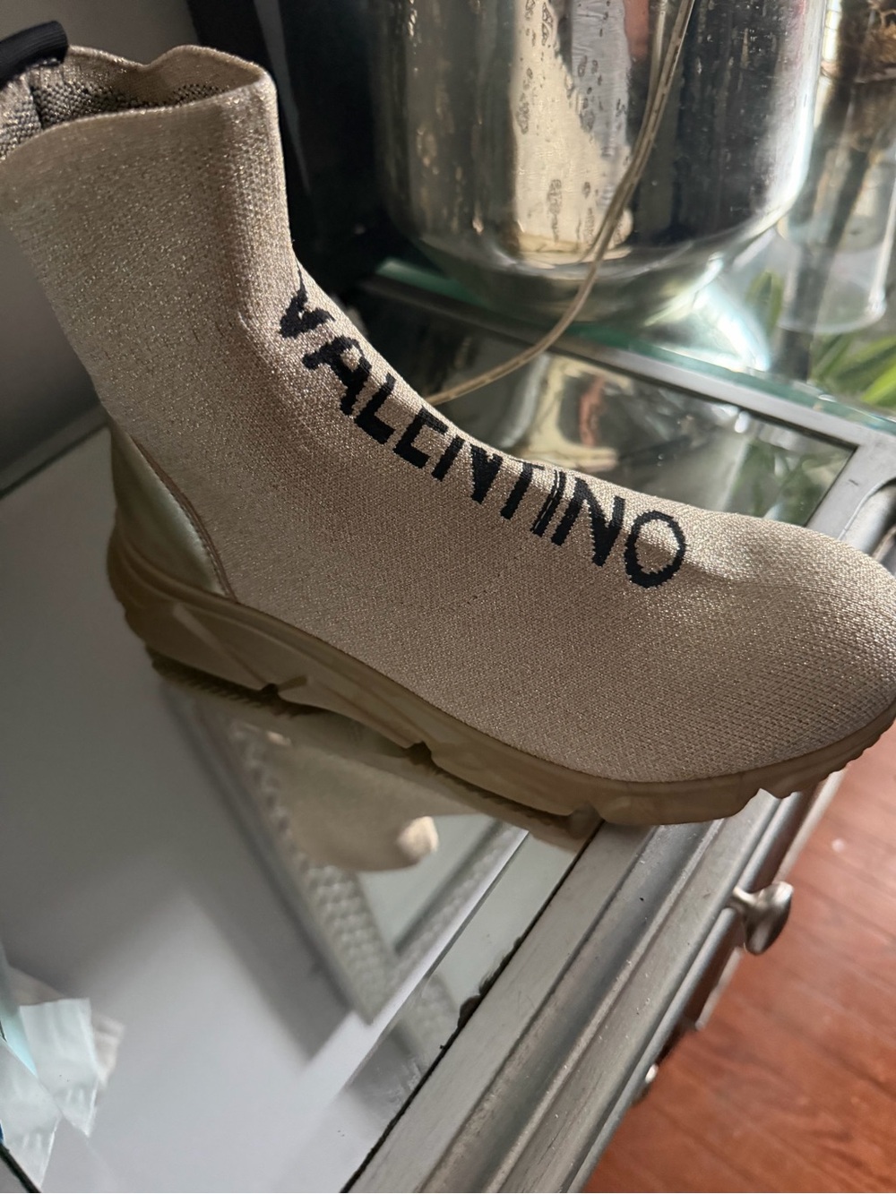 Valentino Beige Knit Logo Sock Sneaker